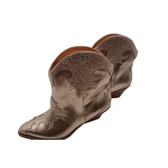 Jessica Simpson Zolly Gold Metallic Rhinestone Embellished Western Booties 8.5 M - Picture 4 of 10
